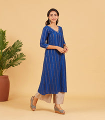 Midnight Blue & Gold Zari Work Kurta