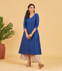 Midnight Blue & Gold Zari Work Kurta