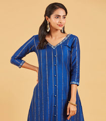 Midnight Blue & Gold Zari Work Kurta