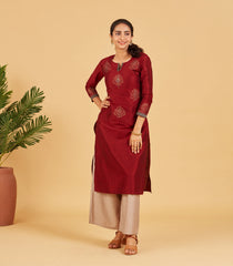 Russet Brown Foil Printed Kurta