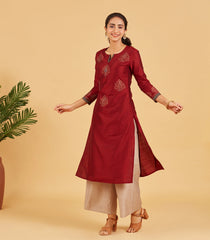 Russet Brown Foil Printed Kurta