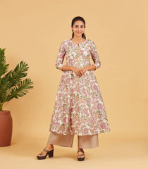 Off White Floral Printed Festive  Kurta