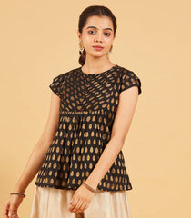 Black And Gold Zari Work Short Top