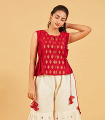 Red And Gold Zari Short Top