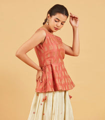 Peach And Gold Zari Work Short Top