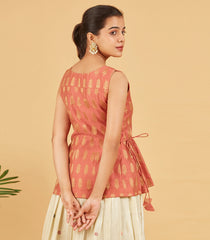 Peach And Gold Zari Work Short Top