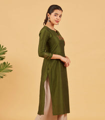 Solid Olive Green Kurta