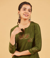 Solid Olive Green Kurta