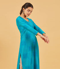 Aqua Blue Printed Kurta