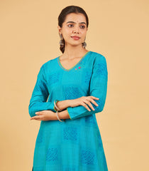 Aqua Blue Printed Kurta