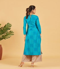 Aqua Blue Printed Kurta