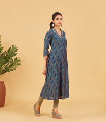 Navy Blue Abstract Printed Kurta