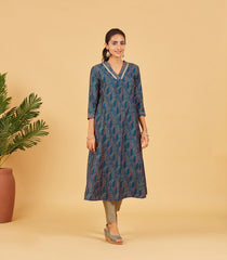 Navy Blue Abstract Printed Kurta