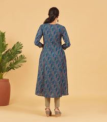 Navy Blue Abstract Printed Kurta