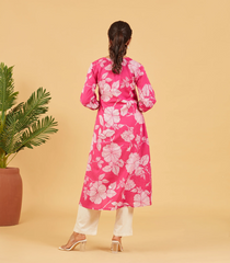 Bright Pink Floral Printed Cotton Kurta Set