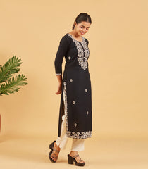 Black And White Embroidered Kurta