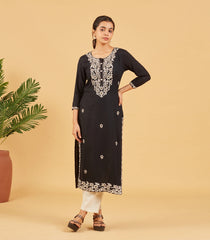 Black And White Embroidered Kurta