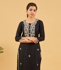 Black And White Embroidered Kurta