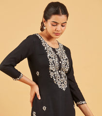 Black And White Embroidered Kurta