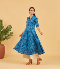 Sapphire Blue Printed Cotton Dress