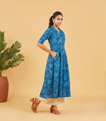 Sapphire Blue Printed Cotton Dress