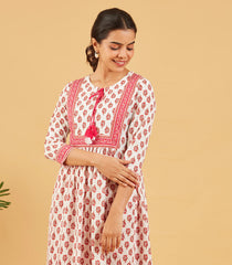 White And Pink Floral Printed  Kurta Set