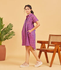 Purple Ikat Button Up Dress