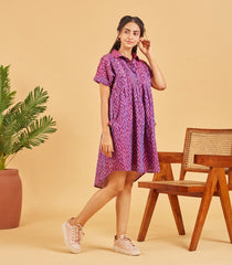 Purple Ikat Button Up Dress