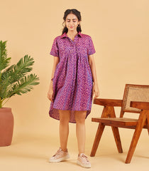 Purple Ikat Button Up Dress