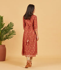 Gold Maroon Floral Printed Kurta