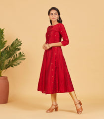 Deep Red And Gold Zari Work Kurta