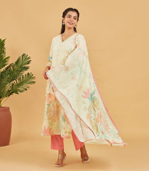 Pastel Yellow Printed Kurta Set With Dupatta