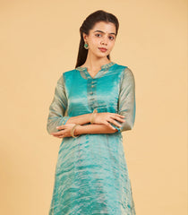 Teal And Gold Tissue Kurta