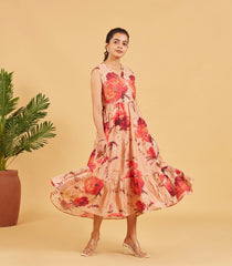 Peach Floral printed dress