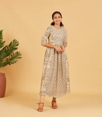 Beige Printed Dress Kurta