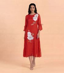 Rust Floral Embroidered Dress-DR0115