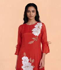 Rust Floral Embroidered Dress-DR0115