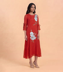 Rust Floral Embroidered Dress-DR0115