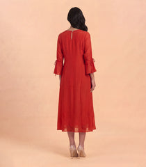 Rust Floral Embroidered Dress-DR0115