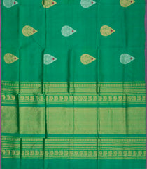 Aquamarine Handloom Silk Cotton Saree With Floral Butta-Aquamarine