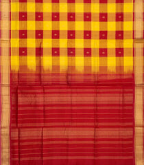 Crimson & Yellow  Handloom Silk Cotton Saree With Checks & Butta-Crimson