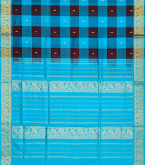 Cyan Handloom Silk Cotton Saree With Checks & Buttas-Cyan