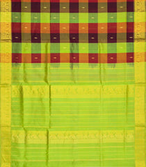 Green Handloom Silk Cotton Saree With Checks & Buttas-Green