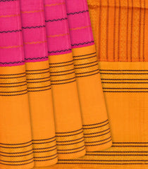 Hot Pink Handloom Silk Cotton Saree With Beldari Stripes-Hot Pink