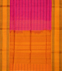 Hot Pink Handloom Silk Cotton Saree With Beldari Stripes-Hot Pink