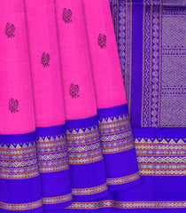 Hot Pink Handloom Silk Cotton Saree With Annam Buttas-Hot Pink