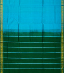 Cyan Handloom Silk Cotton Saree with contrast bottle green pallu-Cyan