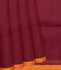 Crimson Handloom Silk Cotton Saree With Orange Selvage-Crimson