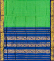 Light Green Handloom Korvai Silk Cotton Saree With Checks-Light Green