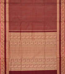 Brown Handloom Silk Cotton Saree With Zari Checks-Brown